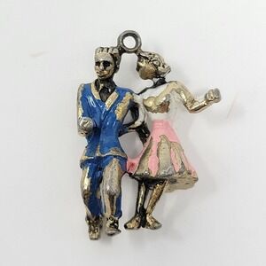 Vintage Dancing Couple Enamel‎ Charm Pendant For Jewelry Bracelet